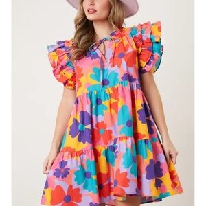 Peach Love California Colorful Floral Mini Dress